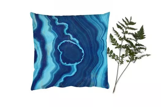 MuchoWow Декоративная подушка Диванная подушка Декоративная подушка для гостиной 60 x 60 см Агат - Неон - Синий - Драгоценный камень - Чехол на подушку - Хлопчатобумажная ткань - Декоративные наволочки