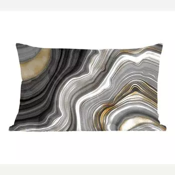 MuchoWow Декоративная подушка Диванная подушка Декоративная подушка для гостиной 50 x 30 см Мрамор - Камень - Агат - Черный и золотой - Чехлы на диванные подушки - без наполнителя