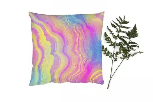 MuchoWow Декоративная подушка Диванная подушка Декоративная подушка для гостиной 60 x 60 см Агат - Радуга - Неон - Драгоценные камни - Чехол на подушку - Хлопковая ткань - Декоративные наволочки