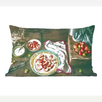 MuchoWow Декоративная подушка Диванная подушка Декоративная подушка для гостиной 60 x 40 см Клубника - Деревенский стиль - Фрукты - Деревенские цветы - Чехлы на подушки - Декоративные чехлы на подушки - Декоративные чехлы на подушки