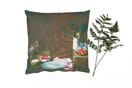 MuchoWow Декоративная подушка Диванная подушка Декоративная подушка для гостиной 50 x 50 см Деревенский стиль - Фрукты - Кухонная утварь - Клубника - Наволочки - Украшение - Спальня
