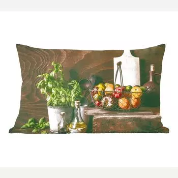 MuchoWow Декоративная подушка Диванная подушка Декоративная подушка для гостиной 50 x 30 см Овощи - Травы - Деревенский стиль - Натюрморт - Базилик - Чехлы на диванные подушки - без наполнителя