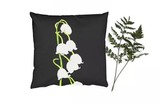 MuchoWow Декоративная подушка Диванная подушка Декоративная подушка для гостиной 60 x 60 см Ландыш - Цветы - Черный - Флора - Наволочка - Хлопчатобумажная ткань - Декоративные наволочки