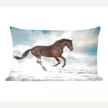 MuchoWow Декоративная подушка Диванная подушка Декоративная подушка для гостиной 60 x 40 см Черная лошадь в снегу - Чехлы на подушки - Декоративные чехлы на подушки - Декоративные наволочки