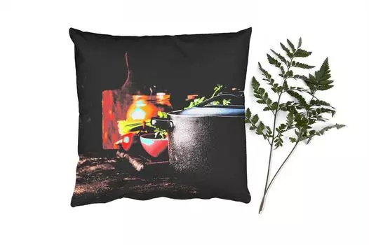 MuchoWow Декоративная подушка Диванная подушка Декоративная подушка для гостиной 60 x 60 см Деревенский стиль - Натюрморт - Кастрюля - Овощи - Чехол на подушку - Хлопчатобумажная ткань - Декоративные наволочки