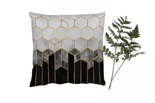 MuchoWow Декоративная подушка Диванная подушка Декоративная подушка для гостиной 50 x 50 см Золото - Шестигранник - Шик - Узор - Роскошь - Чехлы на подушки - Украшение - Спальня