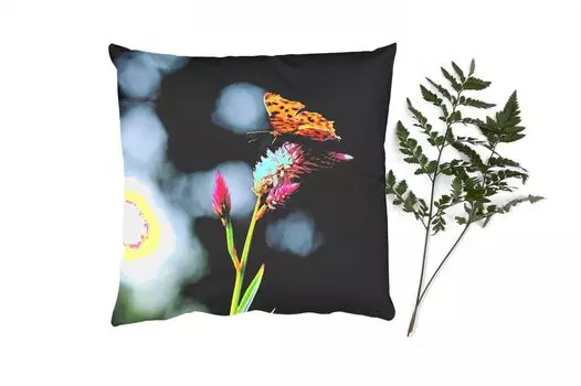 MuchoWow Декоративная подушка Диванная подушка Декоративная подушка для гостиной 60 x 60 см Бабочка - Цветы - Насекомые - Наволочка - Хлопчатобумажная ткань - Декоративные наволочки