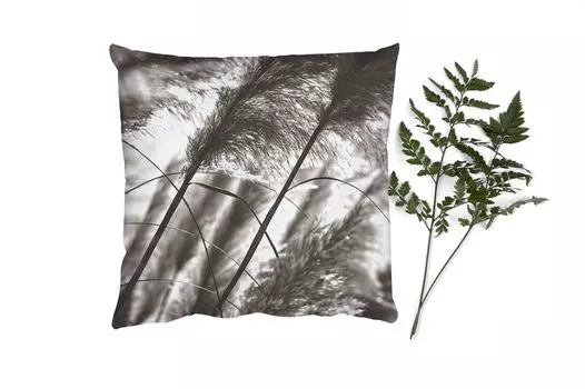 MuchoWow Декоративная подушка Диванная подушка Декоративная подушка для гостиной 60 x 60 см Пампасная трава - Черный - Белый - Растение - Чехол на подушку - Хлопчатобумажная ткань - Декоративные наволочки