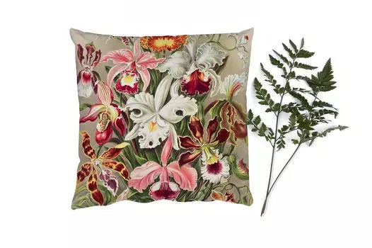 MuchoWow Декоративная подушка Диванная подушка Декоративная подушка для гостиной 60 x 60 см Цветы - Эрнст Геккель - Винтаж - Орхидея - Чехол на подушку - Хлопчатобумажная ткань - Декоративные наволочки