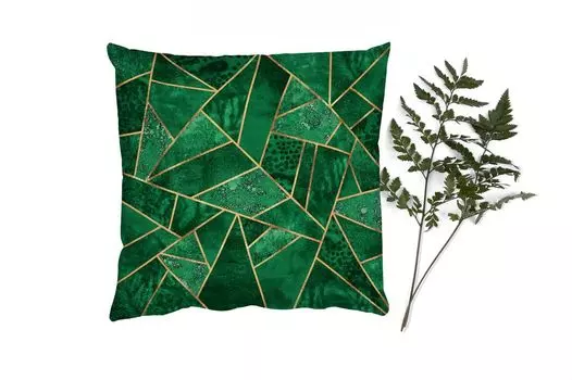 MuchoWow Декоративная подушка Диванная подушка Декоративная подушка для гостиной 60 x 60 см Изумрудный - Золото - Абстракция - Узор - Чехол на подушку - Хлопчатобумажная ткань - Декоративные наволочки