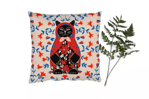 MuchoWow Декоративная подушка Диванная подушка Декоративная подушка для гостиной 50 x 50 см Матрешка - Цветы - Кошка - Наволочки - Украшение - Спальня