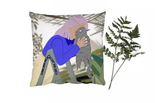 MuchoWow Декоративная подушка Диванная подушка Декоративная подушка для гостиной 45 x 45 см Женщина - Кот - Минимализм - Чехлы на подушки - Декоративные чехлы на подушки - Декоративные чехлы на подушки