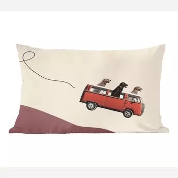 MuchoWow Декоративная подушка Диванная подушка Декоративная подушка для гостиной 50 x 30 см Собака - Ретро - Автобус - Чехлы на диванные подушки - без наполнителя, мультиколор
