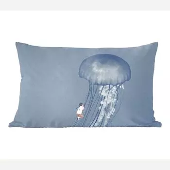 MuchoWow Декоративная подушка Диванная подушка Декоративная подушка для гостиной 50 x 30 см Дети - Медузы - Морские существа - Винтаж - Чехлы на диванные подушки - без наполнителя, мультиколор