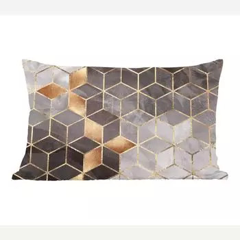 MuchoWow Декоративная подушка Диванная подушка Декоративная подушка для гостиной 60 x 40 см Абстракция - Куб - Золото - Узор - Черный - Белый - Чехлы на подушки - Декоративные чехлы на подушки - Декоративные чехлы на подушки, мультиколор