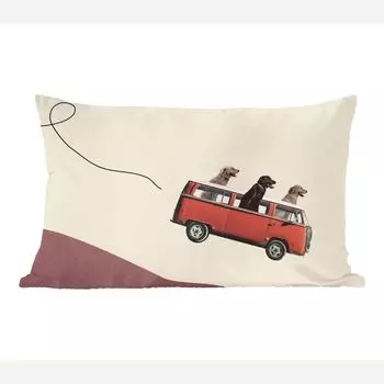 MuchoWow Декоративная подушка Диванная подушка Декоративная подушка для гостиной 60 x 40 см Собака - Ретро - Автобус - Чехлы на подушки - Декоративные чехлы на подушки - Декоративные наволочки, мультиколор