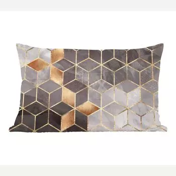 MuchoWow Декоративная подушка Диванная подушка Декоративная подушка для гостиной 50 x 30 см Абстракция - Куб - Золото - Узор - Черный - Белый - Чехлы на диванные подушки - без наполнителя, мультиколор
