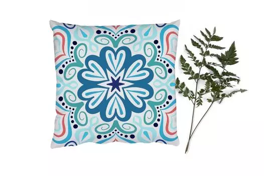MuchoWow Декоративная подушка Диванная подушка Декоративная подушка для гостиной 45 x 45 см Цветок - Синий - Мандала - Богемный - Чехлы на подушки - Декоративные чехлы на подушки - Декоративные чехлы на подушки