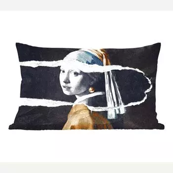 MuchoWow Декоративная подушка Диванная подушка Декоративная подушка для гостиной 60 x 40 см Девушка с жемчужной сережкой - Золото - Вермеер - Черный - Белый - Чехлы на подушки - Декоративные чехлы на подушки - Декоративные чехлы на подушки