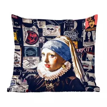 MuchoWow Декоративная подушка Диванная подушка Декоративная подушка для гостиной 60 x 60 см Девушка с жемчужной сережкой - Татуировка - Вермеер - Чехол на подушку - Хлопчатобумажная ткань - Декоративные наволочки