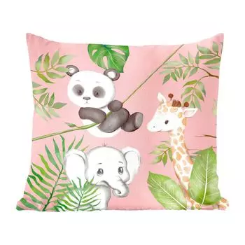 MuchoWow Декоративная подушка Диванная подушка Декоративная подушка для гостиной 45 x 45 см Животные джунглей - Дети - Розовый - Чехлы для подушек - Декоративные чехлы для подушек - Декоративные чехлы для подушек