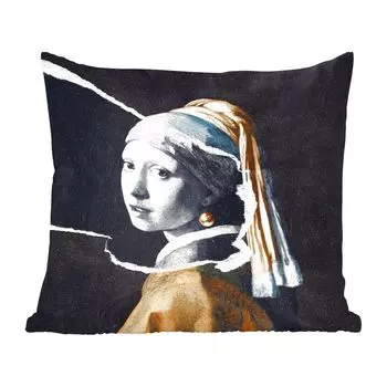 MuchoWow Декоративная подушка Диванная подушка Декоративная подушка для гостиной 45 x 45 см Девушка с жемчужной серьгой - Золото - Черный - Белый - Чехлы на подушки - Декоративные чехлы на подушки - Декоративные чехлы на подушки