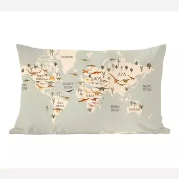 MuchoWow Декоративная подушка Диванная подушка Декоративная подушка для гостиной 60 x 40 см Карта мира Дети - Dino's - Дети - Мальчики - Девочки - Дети - Чехлы на подушки - Декоративные чехлы на подушки - Декоративные чехлы на подушки