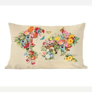 MuchoWow Декоративная подушка Диванная подушка Декоративная подушка для гостиной 60 x 40 см Карта мира - Цветы - Крафтовая бумага - Чехлы для подушек - Декоративные чехлы для подушек - Декоративные чехлы для подушек