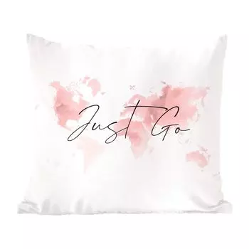 MuchoWow Декоративная подушка Диванная подушка Декоративная подушка для гостиной 50 x 50 см Карта - Акварель - Розовый - Цитаты - Чехлы на подушки - Украшение - Спальня