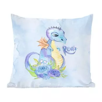 MuchoWow Декоративная подушка Диванная подушка Декоративная подушка для гостиной 60 x 60 см Динозавр - Синий - Детская комната - Мальчики - Девочки - Дети - Чехлы на подушки - Хлопчатобумажная ткань - Декоративные наволочки