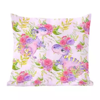 MuchoWow Декоративная подушка Диванная подушка Декоративная подушка для гостиной 60 x 60 см Детская комната - Фиолетовый - Динозавры - Девочки - Дети - Розовый - Чехлы на подушки - Хлопчатобумажная ткань - Декоративные наволочки