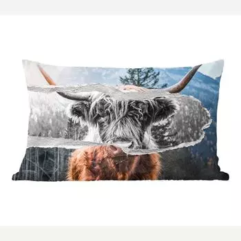MuchoWow Декоративная подушка Диванная подушка Декоративная подушка для гостиной 60 x 40 см Шотландский горец - Корова - Черный - Белый - Чехлы на подушки - Декоративные чехлы на подушки - Декоративные чехлы на подушки