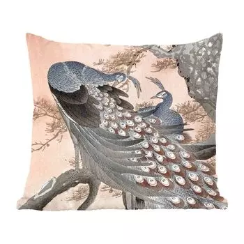 MuchoWow Декоративная подушка Диванная подушка Декоративная подушка для гостиной 60 x 60 см Павлин - Винтаж - Японский - Скандинавский - Перья - Чехол на подушку - Хлопчатобумажная ткань - Декоративные наволочки