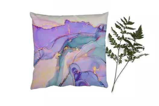 MuchoWow Декоративная подушка Диванная подушка Декоративная подушка для гостиной 60 x 60 см Золото - Мрамор - Фиолетовый - Чехол на подушку - Хлопчатобумажная ткань - Декоративные наволочки