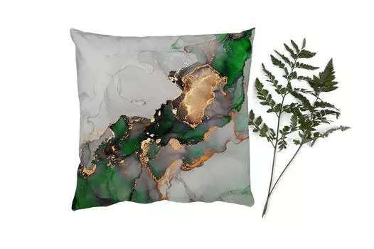 MuchoWow Декоративная подушка Диванная подушка Декоративная подушка для гостиной 60 x 60 см Мрамор - Золото - Зеленый - Роскошь - Чехол на подушку - Хлопчатобумажная ткань - Декоративные наволочки