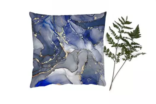 MuchoWow Декоративная подушка Диванная подушка Декоративная подушка для гостиной 60 x 60 см Мрамор - Золото - Абстракция - Синий - Чехол на подушку - Хлопчатобумажная ткань - Декоративные наволочки