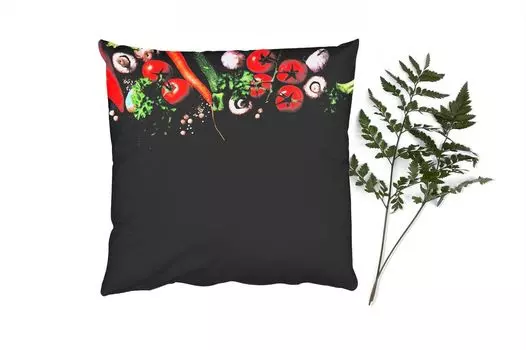 MuchoWow Декоративная подушка Диванная подушка Декоративная подушка для гостиной 40 x 40 см Овощи - Травы - Специи - Черный - Рустикальный - Кухня - Чехлы на диванные подушки - без наполнителя
