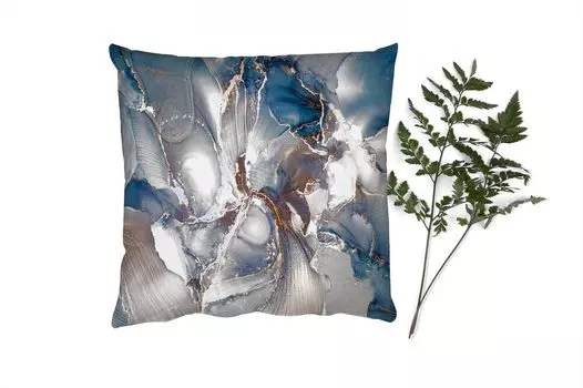 MuchoWow Декоративная подушка Диванная подушка Декоративная подушка для гостиной 60 x 60 см Мрамор - Серый - Синий - Роскошный - Золотой - Чехол на подушку - Хлопчатобумажная ткань - Декоративные наволочки