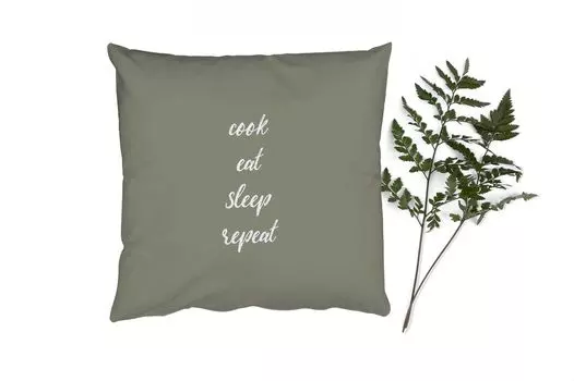 MuchoWow Декоративная подушка Диванная подушка Декоративная подушка для гостиной 40 x 40 см Пословицы - Готовка Еда Спать Повторение - Цитаты - Чехлы на диванные подушки - без наполнителя