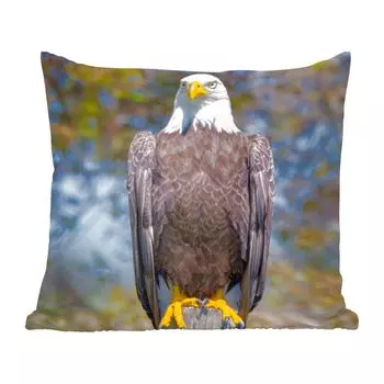 MuchoWow Декоративная подушка Диванная подушка Декоративная подушка для гостиной 50 x 50 см Белоголовый орлан сидит на деревянном столбе - Чехлы на подушки - Украшение - Спальня