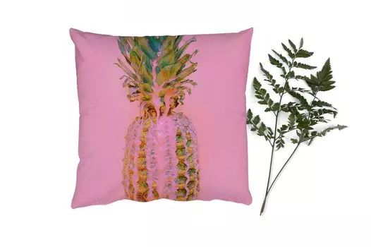 MuchoWow Декоративная подушка Диванная подушка Декоративная подушка для гостиной 60 x 60 см Цвет - Ананас - Розовый - Лето - Чехол на подушку - Хлопчатобумажная ткань - Декоративные наволочки