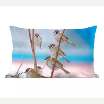 MuchoWow Декоративная подушка Диванная подушка Декоративная подушка для гостиной 50 x 30 см Птицы - Воробьи - Животные - Ветки - Чехлы на диванные подушки - без наполнителя