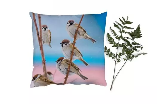 MuchoWow Декоративная подушка Диванная подушка Декоративная подушка для гостиной 40 x 40 см Птицы - Воробьи - Животные - Ветки - Чехлы на диванные подушки - без наполнителя