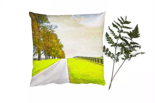 MuchoWow Декоративная подушка Диванная подушка Декоративная подушка для гостиной 60 x 60 см Облака - Деревья - Улица - Наволочка - Хлопчатобумажная ткань - Декоративные наволочки