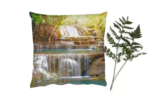 MuchoWow Декоративная подушка Диванная подушка Декоративная подушка для гостиной 60 x 60 см Солнце - Водопад - Пейзаж - Чехол на подушку - Хлопчатобумажная ткань - Декоративные наволочки