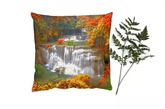 MuchoWow Декоративная подушка Диванная подушка Декоративная подушка для гостиной 60 x 60 см Деревья - Водопад - Осень - Наволочка - Хлопчатобумажная ткань - Декоративные наволочки