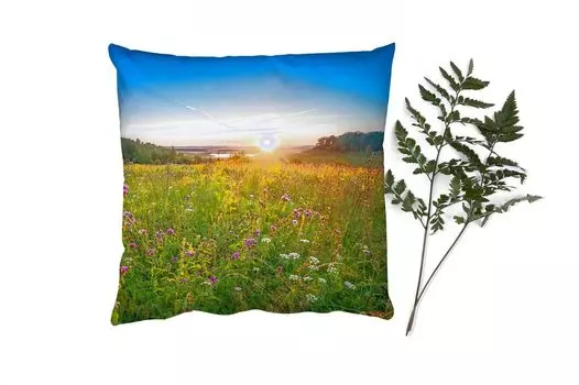 MuchoWow Декоративная подушка Диванная подушка Декоративная подушка для гостиной 45 x 45 см Солнце - Трава - Цветы - Чехлы для подушек - Декоративные чехлы для подушек - Декоративные чехлы для подушек