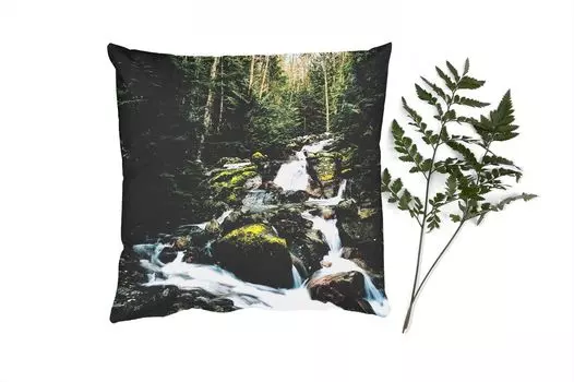 MuchoWow Декоративная подушка Диванная подушка Декоративная подушка для гостиной 45 x 45 см Природа - Водопад - Деревья - Осень - Чехлы на подушки - Декоративные наволочки - Декоративные наволочки