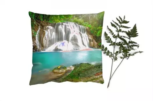 MuchoWow Декоративная подушка Диванная подушка Декоративная подушка для гостиной 60 x 60 см Лес - Водопад - Природа - Наволочка - Хлопковая ткань - Декоративные наволочки