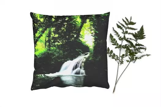 MuchoWow Декоративная подушка Диванная подушка Декоративная подушка для гостиной 45 x 45 см Водопад - Натуральный - Зеленый - Чехлы для подушек - Декоративные чехлы для подушек - Декоративные чехлы для подушек